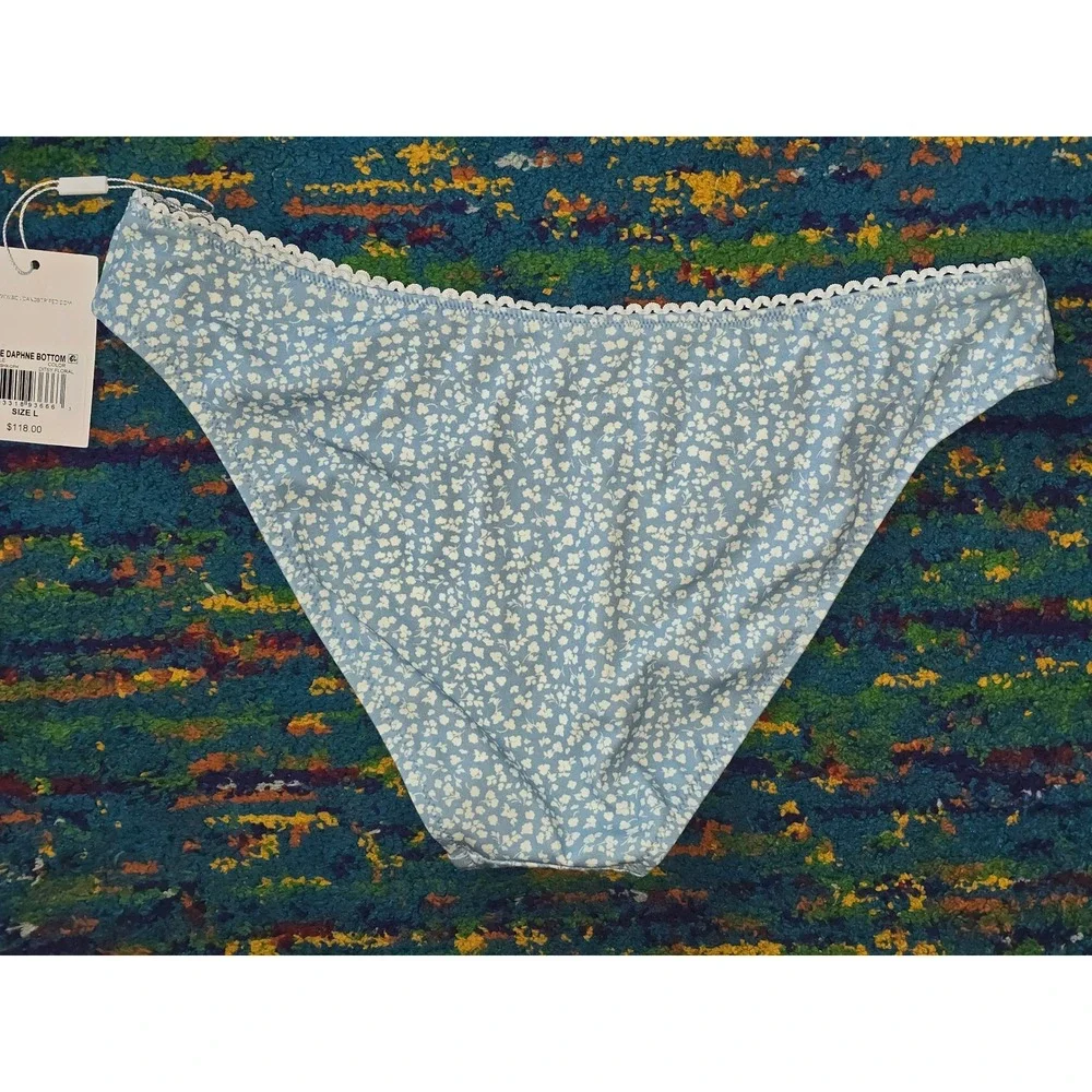 NWT Solid & Striped Bikini Bottom Blue Ditsy Floral Daphne Sofia Richie Women L